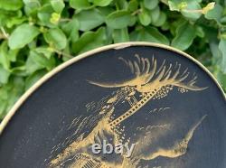 11pce Vintage Japanese Satsuma Coffee Set Matte Black HandPainted Gold Landscape