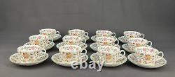 12 Minton HADDON HALL Chintz Bone China Flat Cup and Saucer Sets Green Rim MINT