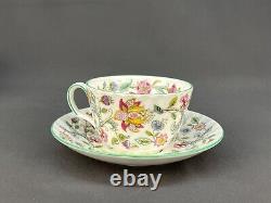 12 Minton HADDON HALL Chintz Bone China Flat Cup and Saucer Sets Green Rim MINT