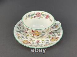 12 Minton HADDON HALL Chintz Bone China Flat Cup and Saucer Sets Green Rim MINT