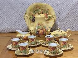 18pcs Vintage John Aynsley Orchard Gold Fruit Centre Part Coffee Service for 6