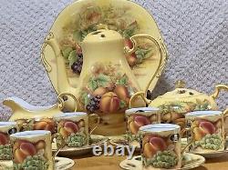 18pcs Vintage John Aynsley Orchard Gold Fruit Centre Part Coffee Service for 6