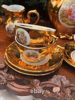 1960s Vintage Bondware Fragonard Gold Plated Coffee Set