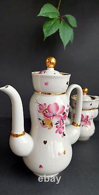 1970's Vintage USSR Russian LFZ Lomonosov Porcelain Coffee Tea Pot Set SPRING