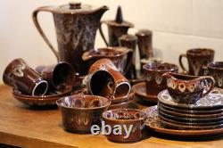 1970s Kernewek Pottery Ltd Goonhaven Cornwall Honeycomb Pottery Coffee Set