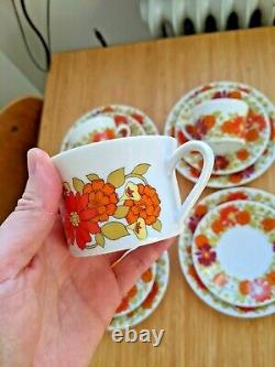 1970s Vintage Floral Coffee Set by Scherzer Bavaria Cups Saucers Plates 12 pcs