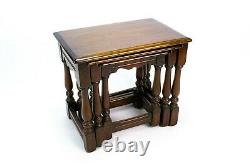 3 Nest Tables in Solid Oak Vintage 1930s Small Coffee Table Set Lamp Stand Retro