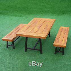 3 Pieces Tea Table Set Coffee Bench Vintage Dining Acacia Wood Picnic