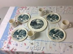 3 Sets Factory Boxes VTG Currier & Ives Royal China Coffee Saucer 9 Piece Cake