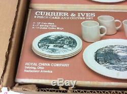 3 Sets Factory Boxes VTG Currier & Ives Royal China Coffee Saucer 9 Piece Cake