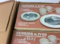 3 Sets Factory Boxes VTG Currier & Ives Royal China Coffee Saucer 9 Piece Cake