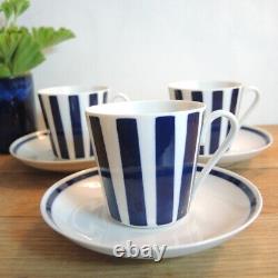 3 Vintage Danish Coffee Cups and Saucers Danild Dan-ild by Lyngby Blue Stripe