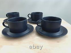 (4) ARABIA Finland Blues Coffee Tea Mug Cup Saucer Set Blue Vintage Scandinavian