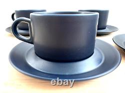 (4) ARABIA Finland Blues Coffee Tea Mug Cup Saucer Set Blue Vintage Scandinavian