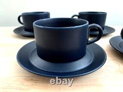 (4) ARABIA Finland Blues Coffee Tea Mug Cup Saucer Set Blue Vintage Scandinavian