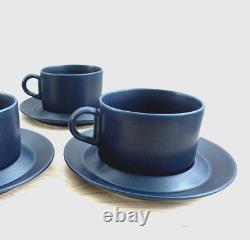 (4) ARABIA Finland Blues Coffee Tea Mug Cup Saucer Set Blue Vintage Scandinavian