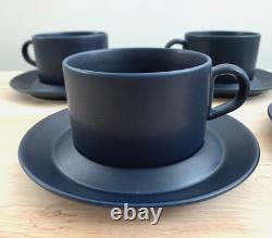 (4) ARABIA Finland Blues Coffee Tea Mug Cup Saucer Set Blue Vintage Scandinavian