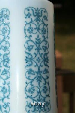 4 MCM Rare Vintage Fire King Blue Floral Lace Raised Pattern Milk Glass Mugs
