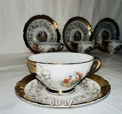4 RARE Antique Vintage ROSENTHAL Porcelain Cup & Saucer Gold Gilt Mint