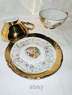 4 RARE Antique Vintage ROSENTHAL Porcelain Cup & Saucer Gold Gilt Mint