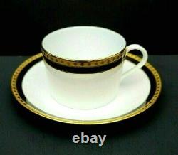 4 Sets Tiffany & Co Limoges France CUP & SAUCER Black Band Gold Dots Perfect