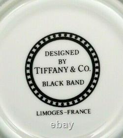 4 Sets Tiffany & Co Limoges France CUP & SAUCER Black Band Gold Dots Perfect