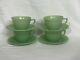 4 Sets Vintage Fire-king Jane Ray Jadeite Green Glass Coffee Or Tea Cups Saucers