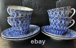 4 VTG Russian Imperial Lomonosov Forget Me Not Tea/Coffee Cup/ Saucer Set