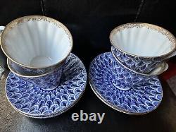 4 VTG Russian Imperial Lomonosov Forget Me Not Tea/Coffee Cup/ Saucer Set