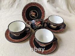 4 Vintage Hand Made Greek Demitasse Tea Coffee Cup & Saucer Set Warriors