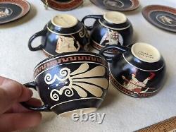 4 Vintage Hand Made Greek Demitasse Tea Coffee Cup & Saucer Set Warriors