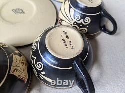 4 Vintage Hand Made Greek Demitasse Tea Coffee Cup & Saucer Set Warriors