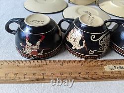 4 Vintage Hand Made Greek Demitasse Tea Coffee Cup & Saucer Set Warriors