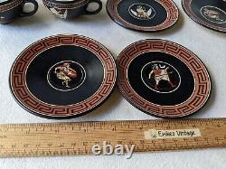 4 Vintage Hand Made Greek Demitasse Tea Coffee Cup & Saucer Set Warriors