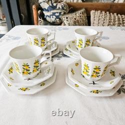 4 x Vintage Art Deco Johnson Bros Ironstone Lemon Tree Cup Saucer Trio Set