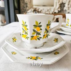 4 x Vintage Art Deco Johnson Bros Ironstone Lemon Tree Cup Saucer Trio Set