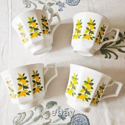 4 x Vintage Art Deco Johnson Bros Ironstone Lemon Tree Cup Saucer Trio Set