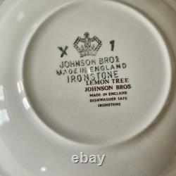 4 x Vintage Art Deco Johnson Bros Ironstone Lemon Tree Cup Saucer Trio Set