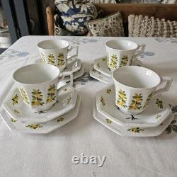 4 x Vintage Art Deco Johnson Bros Ironstone Lemon Tree Cup Saucer Trio Set