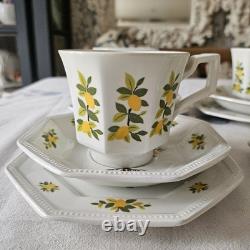 4 x Vintage Art Deco Johnson Bros Ironstone Lemon Tree Cup Saucer Trio Set