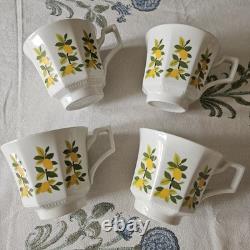 4 x Vintage Art Deco Johnson Bros Ironstone Lemon Tree Cup Saucer Trio Set