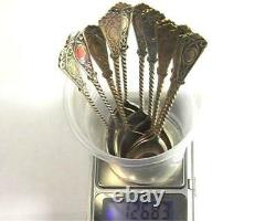 50s Set of 12 Coffee Tea Spoons Vintage USSR Gilt Sterling Silver 875 in Box