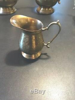 5 Piece Vintage Antique Brass Tea Coffee Set Two Tea Pots Cream Sugar Tray Made