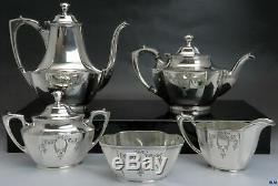 5pc Vintage Wallace Silver Plate Hand Engraved Tea & Coffee Set