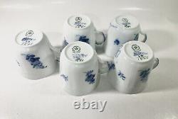 5x Royal Copenhagen Blue Flower 1546 Demitasse Coffee Cups and Saucers