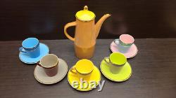 5x Vtg Royal Worcester Palissy Mardi Gras Harlequin Coffee Pot Set 1st cream jug