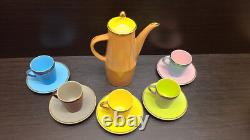 5x Vtg Royal Worcester Palissy Mardi Gras Harlequin Coffee Pot Set 1st cream jug