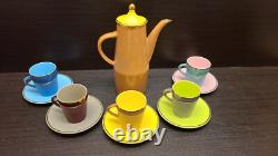5x Vtg Royal Worcester Palissy Mardi Gras Harlequin Coffee Pot Set 1st cream jug