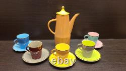 5x Vtg Royal Worcester Palissy Mardi Gras Harlequin Coffee Pot Set 1st cream jug
