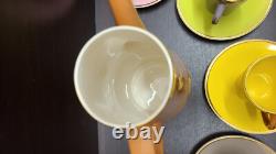 5x Vtg Royal Worcester Palissy Mardi Gras Harlequin Coffee Pot Set 1st cream jug